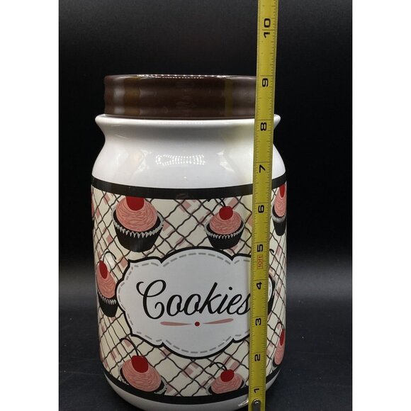 You and Me by Jessie Steele Ceramic Cookie Jar Kitchen Red Cherries “Cookies” - Picture 8 of 15